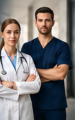 Healthcare uniforms: lab coat and scrubs
